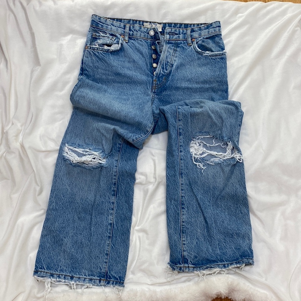 Free People - we the free distressed wide leg ankle denim